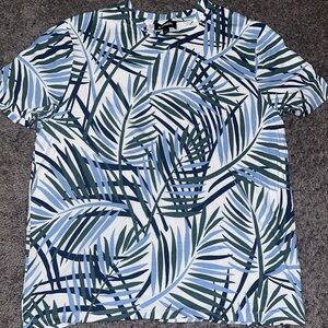 Express Blue and Green Leaf Print Men's Tee